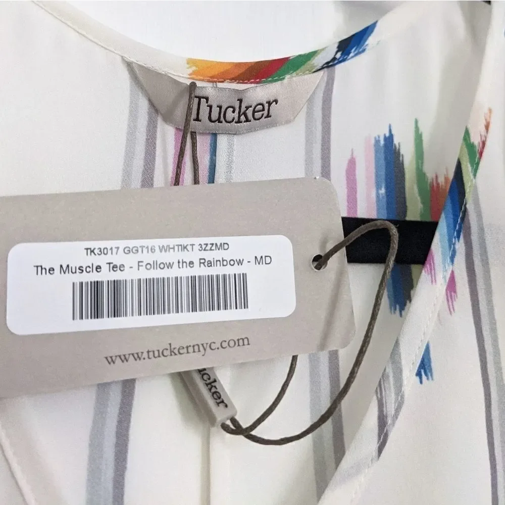 Tucker The Muscle Tee Follow the Rainbow Silk Blouse Top Sheer